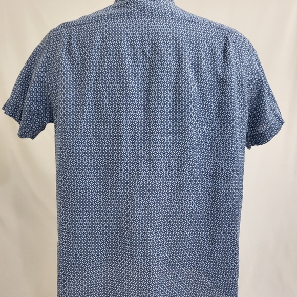 Mens Club Room Luxury Linen Blue White Geo Print Short Sleeve Button Up Sz XXL - Picture 2 of 7